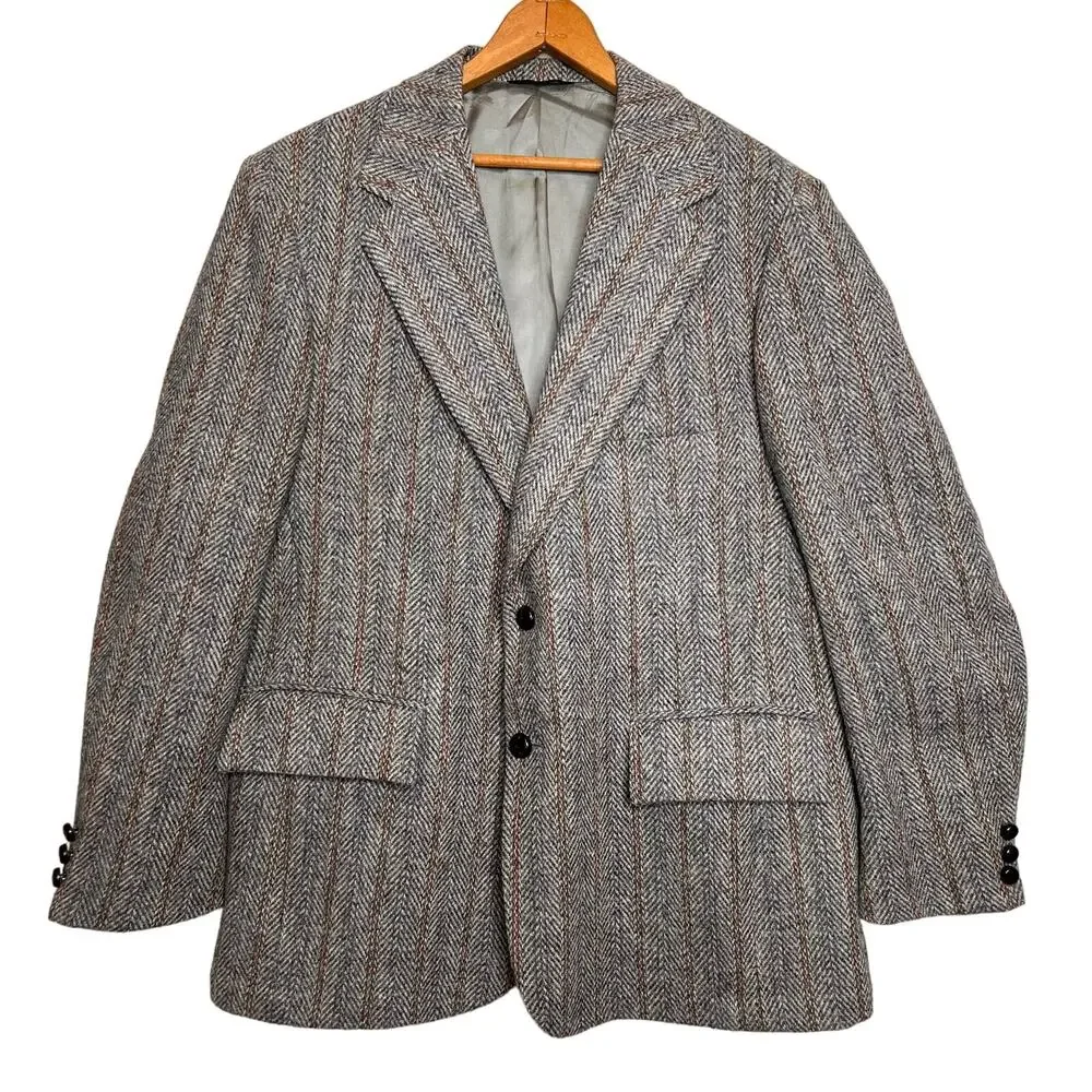 Vintage Harris Tweed Sport Coat Jacket Size 42R Wool 2 Button Blazer Classic